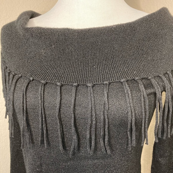 Tunic sweater black metallic sweater White House BM On Off shoulder fringed look - Picture 10 of 16